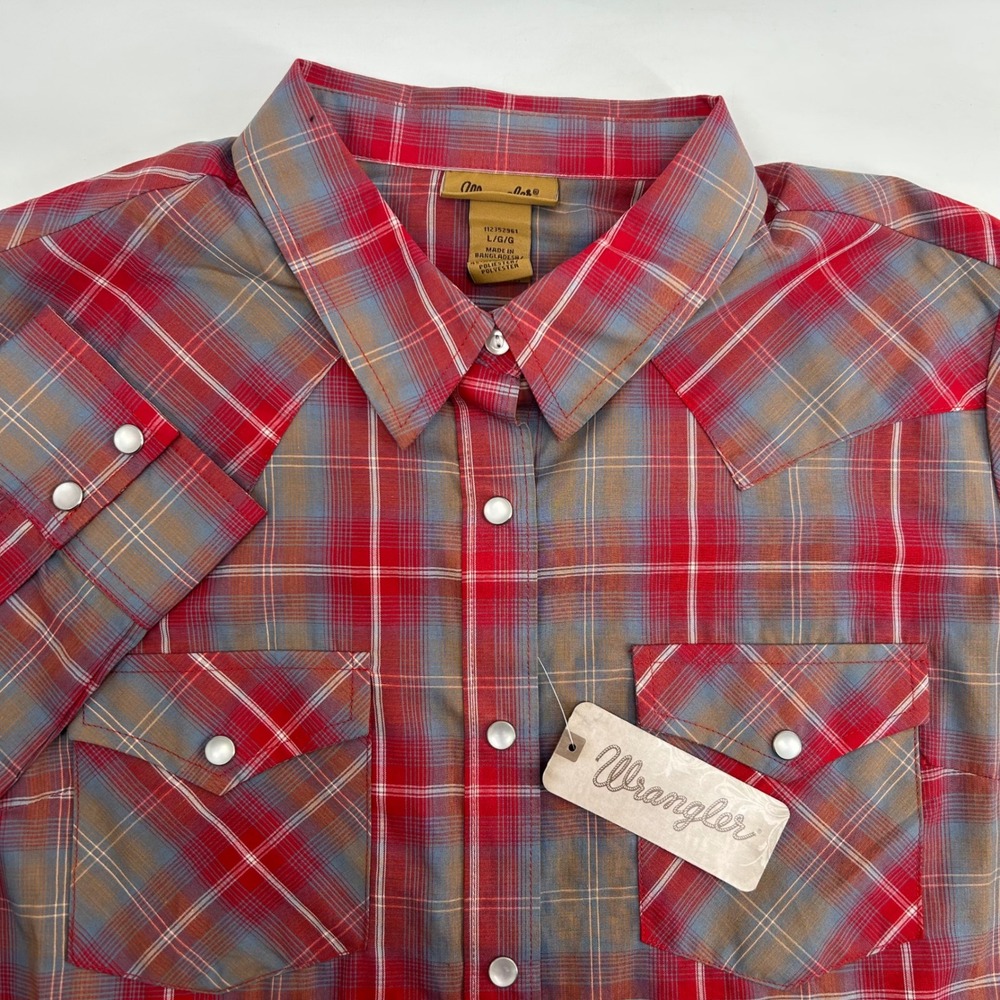 Wrangler Western Shirt Women Large Red Plaid Pearl Snap New With Tags Cowgirl